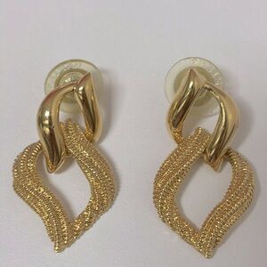 Vintage Napier Gold Smooth and Diamond Cut Door Knocker Pierced Earrings